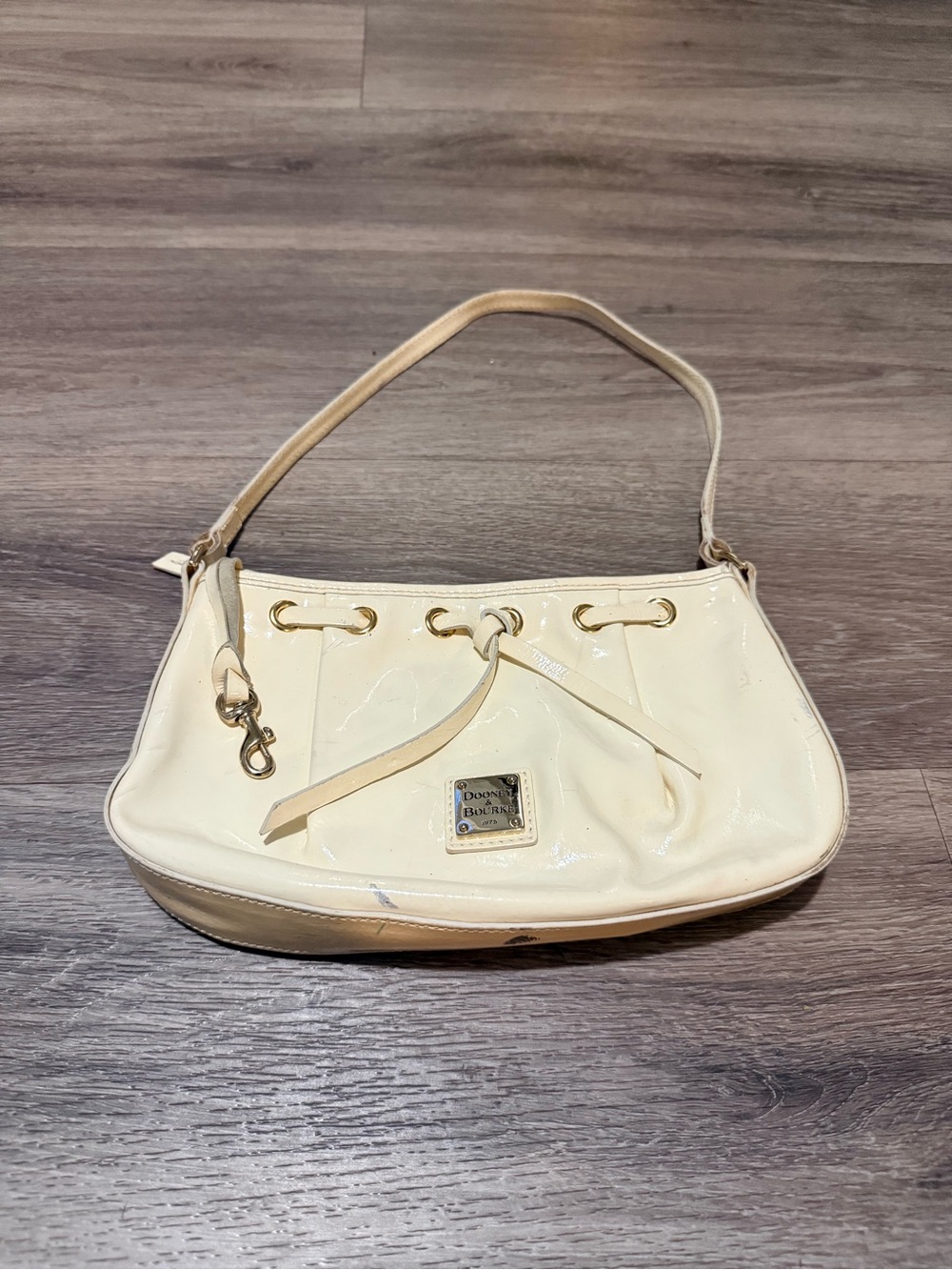 Dooney & Bourke Cream Patent Shoulder Bag with Gold Hardware